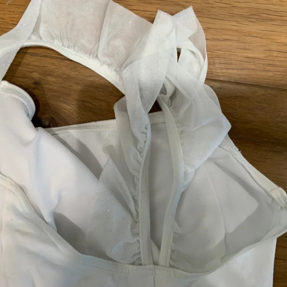 Capezio White Leotard with Frilled Sparkly Sleeves